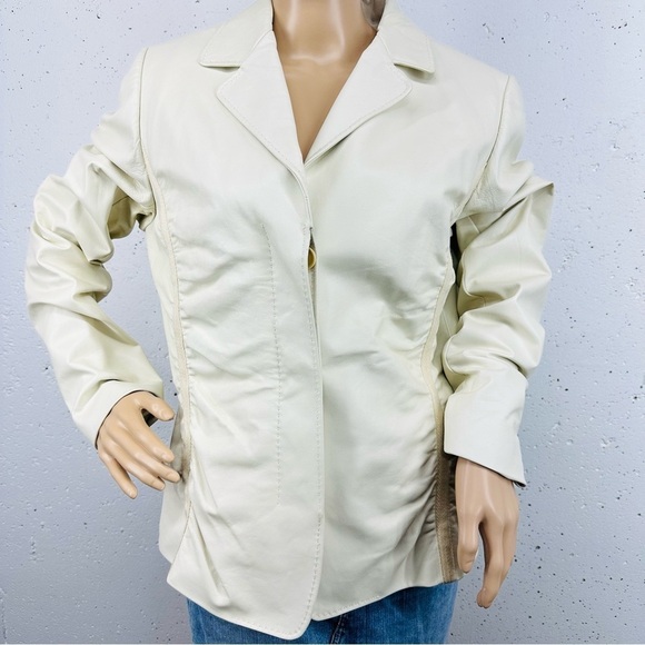 ECCOCI women’s Size 14 Cream/ivory Leather Jacket - Picture 1 of 11